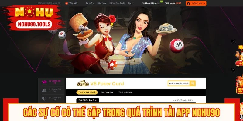 Các sự cố có thể gặp trong quá trình tải app NOHU90
